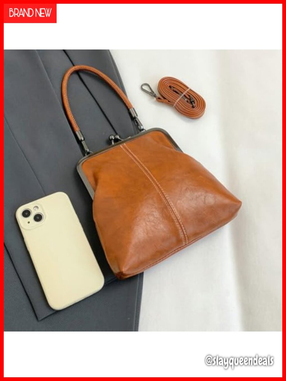 Women's PU Leather Kiss Lock Crossbody Purse Hobo Tote Shoulder Bag - Picture 3 of 6